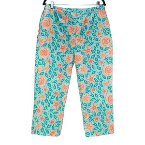 LILLY PULITZER Capri Pants 12 Turquoise Coral Cotton Lined Sea Life Starfish EUC